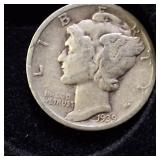 HUGE LOT! Nice Wooden Display case: 90% Silver Mercury Dimes(25) & 90% Silver Quarters(13)