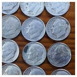 Large Lot of 40: Various Years  90% silver Dimes (2Mercs + Roosevelts) circulated $4 Face Value