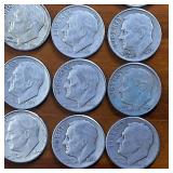 Large Lot of 40: Various Years  90% silver Dimes (2Mercs + Roosevelts) circulated $4 Face Value
