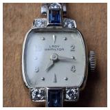 14K White Gold - Vintage 'Lady Hamilton' Cocktail Wristwatch Featuring Sapphires and Diamonds - Elegant 22 Jewel - 6 brilliant diamonds (real) - 17.83g total weight