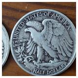 Lot of 2 Coins: 1943 & 1945 Walking Liberty Half Dollars ::  90% Silver ($1 Face Value) : Circulated