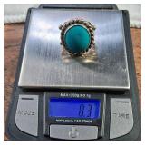 Small size - Heavy Sterling - Turquoise Ring - 8.2g  Nice!