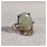 Wide Band Ring - Adjustable - Moss Agate or Similar - Large 15 x 23mm Stone - 6.9g