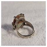 Wide Band Ring - Adjustable - Moss Agate or Similar - Large 15 x 23mm Stone - 6.9g