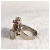 Wide Band Ring - Adjustable - Moss Agate or Similar - Large 15 x 23mm Stone - 6.9g