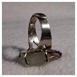 Wide Band Ring - Adjustable - Moss Agate or Similar - Large 15 x 23mm Stone - 6.9g