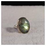 Incredible Labradorite Sterling RIng - Large Focal Stone! - 16x20mm - Thick Band - Size 8+ - 9.4g