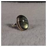 Incredible Labradorite Sterling RIng - Large Focal Stone! - 16x20mm - Thick Band - Size 8+ - 9.4g