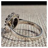 Size 9 Sterling Ring -  Three Tiers Garnet Cluster Ring -  Trilogy ring - 3.9g - January Birthstone