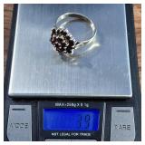 Size 9 Sterling Ring -  Three Tiers Garnet Cluster Ring -  Trilogy ring - 3.9g - January Birthstone