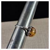 Rare Find! - Large Baltic Amber Half-Sphere - Sterling Silver Ring - Size 6.75 - 3.8g