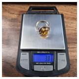 Rare Find! - Large Baltic Amber Half-Sphere - Sterling Silver Ring - Size 6.75 - 3.8g