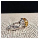 Rare Find! - Large Baltic Amber Half-Sphere - Sterling Silver Ring - Size 6.75 - 3.8g