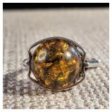 Rare Find! - Large Baltic Amber Half-Sphere - Sterling Silver Ring - Size 6.75 - 3.8g