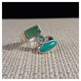 Aquamarine - Turquoise - Jade - Sterling Silver Ring - Size 8 - 8.25 - 6.5g - MARCH Birthstone!