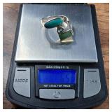 Aquamarine - Turquoise - Jade - Sterling Silver Ring - Size 8 - 8.25 - 6.5g - MARCH Birthstone!