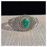 Sterling Silver - Turquoise Focal Stone - Cuff Bracelet - .925 - 35.1g