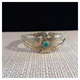Classic Native American Thunderbird Bracelet w/ Turquoise - Cuff - .925 Sterling Silver - 17.8g