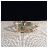 Classic Native American Thunderbird Bracelet w/ Turquoise - Cuff - .925 Sterling Silver - 17.8g