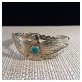 Classic Native American Thunderbird Bracelet w/ Turquoise - Cuff - .925 Sterling Silver - 17.8g