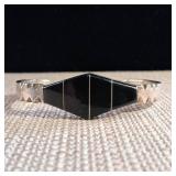 Sterling Silver Cuff Bracelet - Taxco Mexico - .925 and Onyx  17.3g