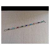 Sterling Stone and Links Bracelet - Various Stones - 8 inches - 16g - Mexico