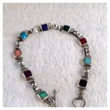 Sterling Stone and Links Bracelet - Various Stones - 8 inches - 16g - Mexico