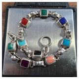 Sterling Stone and Links Bracelet - Various Stones - 8 inches - 16g - Mexico