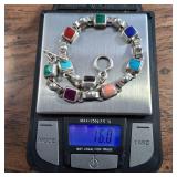 Sterling Stone and Links Bracelet - Various Stones - 8 inches - 16g - Mexico