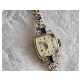 14K White Gold - Vintage 'Lady Hamilton' Cocktail Wristwatch Featuring Sapphires and Diamonds - Elegant 22 Jewel - 6 brilliant diamonds (real) - 17.83g total weight