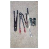 bolt cutters, pry bar