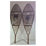 Vintage Wooden Snowshoes – Teardrop Shape with Leather Bindings