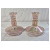 Vintage Iridescent Glass Candlestick Holders – Pink Fenton Handmade USA