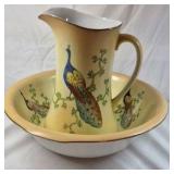 Vintage Earthenware Pitcher and Basin – Peacock Design E.P.Co. Stoke-on-Trent England