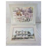 Matted Print Set – Country Cottage and Flower Garden Scenes