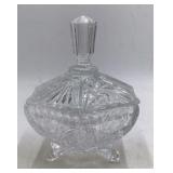 Vintage Crystal Candy Dish with Lid – Diamond Point and Fan Pattern Descriptio