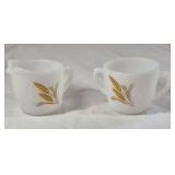 Vintage Fire King Milk Glass Creamer and Sugar – Golden Wheat Pattern