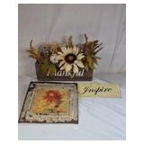 Thankful Wooden Planter Box with Floral Arrangement