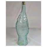 Vintage Aqua Glass Fish Bottle with Cork Stopper