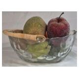 Vintage Glass Fruit Bowl – Embossed Fruit Design with Rattan Handle