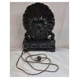 Vintage Black Ceramic Shell Lamp – Nautilus Form
