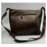 Vintage Leather Shoulder Bag – Brown Pebbled Leather with Front Zip Pocket