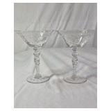 Pair of Etched Crystal Champagne Coupes