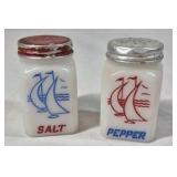 Vintage Sailboat Salt and Pepper Shakers – Milk Glass