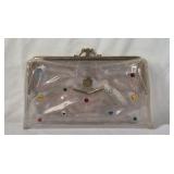 Vintage Clear Vinyl Clutch with Rhinestone Accents