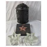 Vintage Metal Lantern – Star Cutout Design with Candle Holders