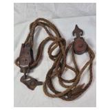 Vintage Block and Tackle Pulley with Rope