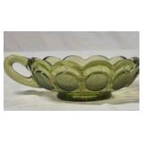 Vintage Green Coin Glass Handled Dish