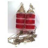 Vintage Hanging Swag Lamps – Red Glass with Brass Accents