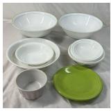 Vintage Corelle and Fiesta Mixing Bowls and Plates